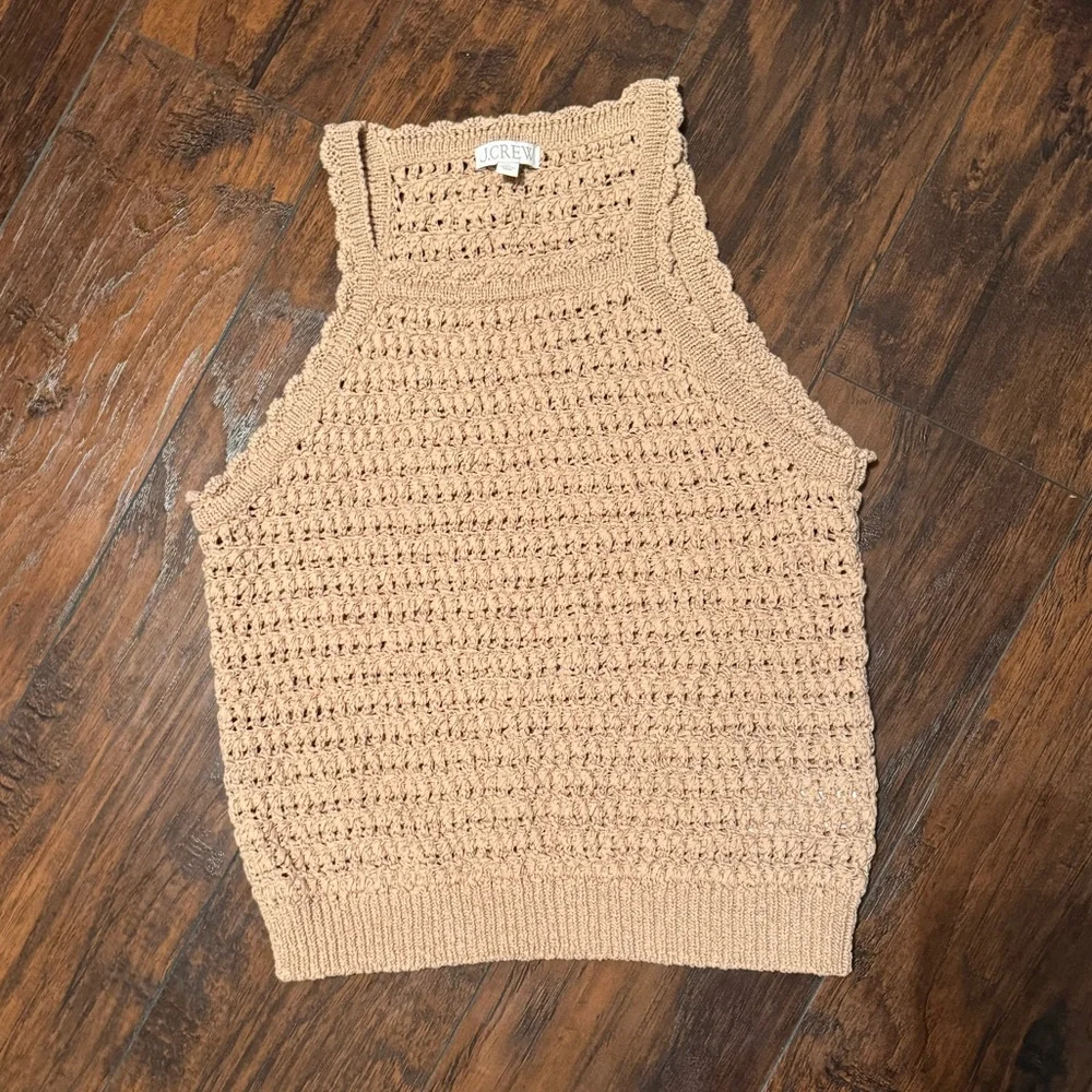 J. Crew Montauk Crochet Tank Top ‎ Women's XL Dark Basket Stitch Beige Beach